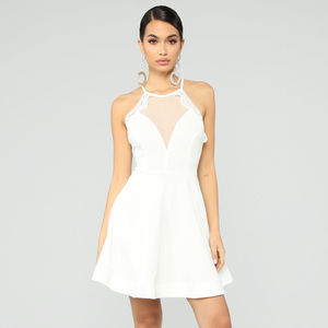 Body Lace Trim Dress White Size XL